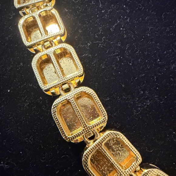 Gold Tone Cushion-Cut Crystal Tennis Statement Necklace – Vintage Inspired Glam - Picture 8 of 10